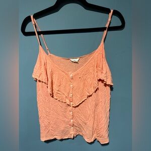 Aeropostale ruffled button-front camisole in a peach/coral color size XL